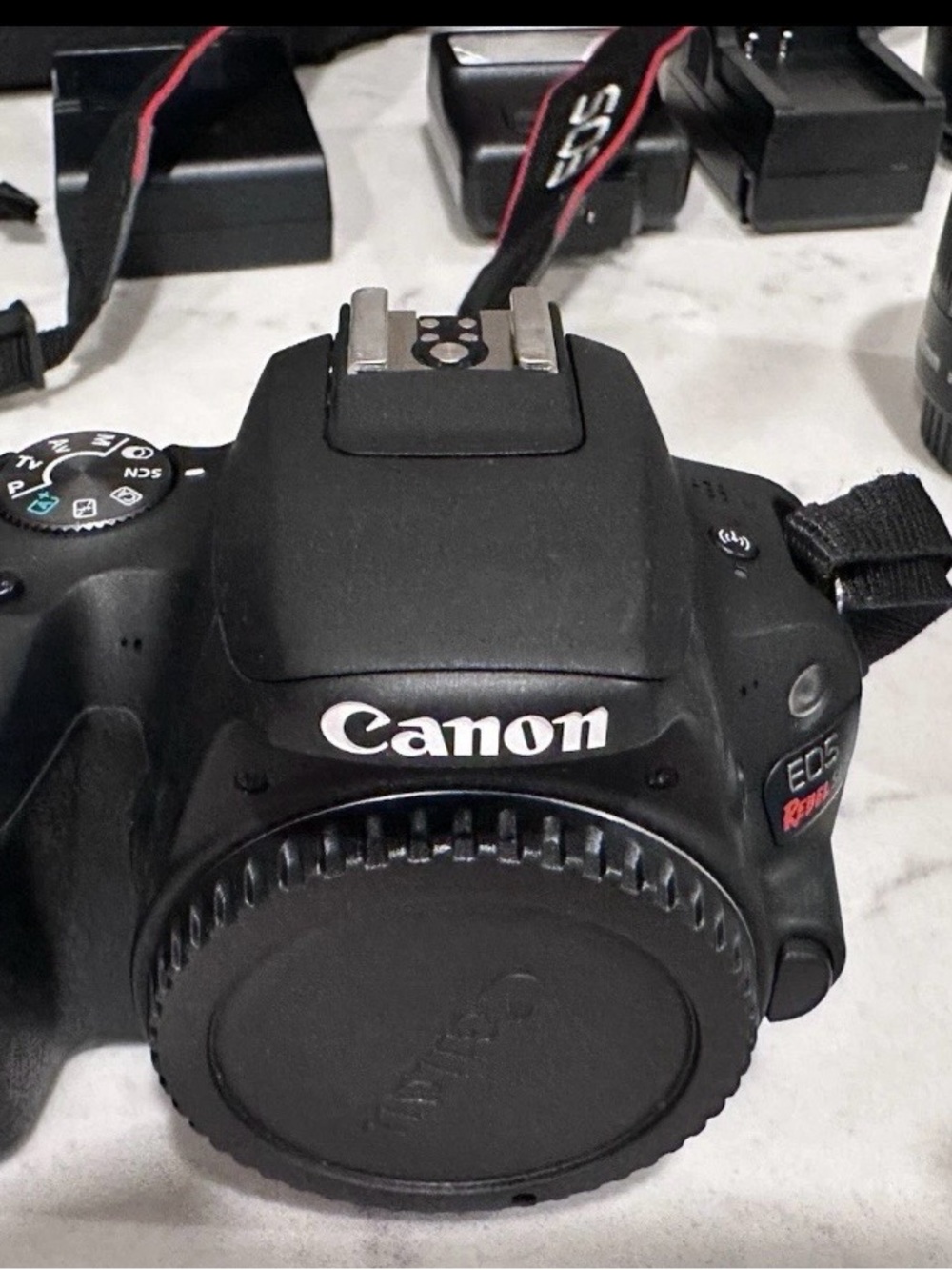 Canon DSLR Camera Body in Black with Red Accent
